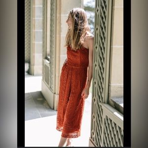 Anthropologie Lace Strapless Cropped Jumpsuit